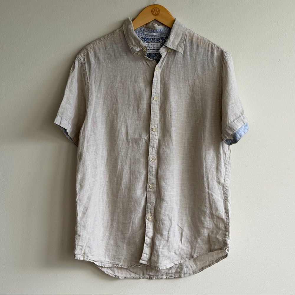 Denim & Flower 100% Linen Button Down Shirt Men’s M Neutral Paisley Lining